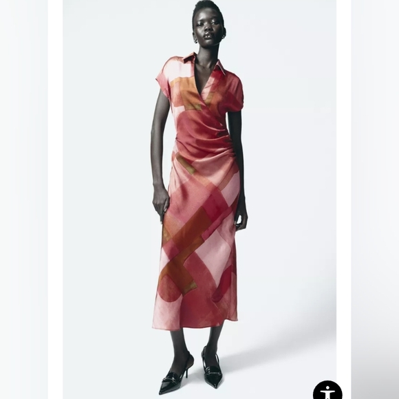 Zara Geometric Print Satin Dress - Picture 1 of 6